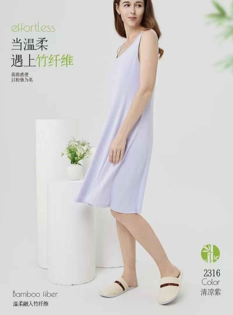 LS竹纤维女士时尚罩杯无袖睡裙2316