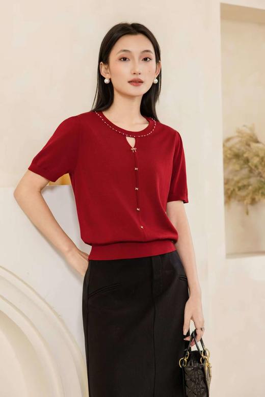女装26春夏新品圆领天丝闪珠短袖2290-20663 商品图3