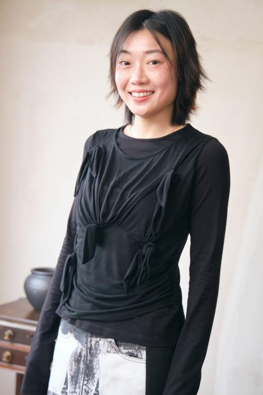 时髦少女立体蝴蝶结装饰打底上衣 商品图0