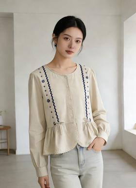 春季推荐2026→【自营】清货不退 绣花~【重工刺绣小衫】6533秋季新品重工绣花长袖小衫-喜出