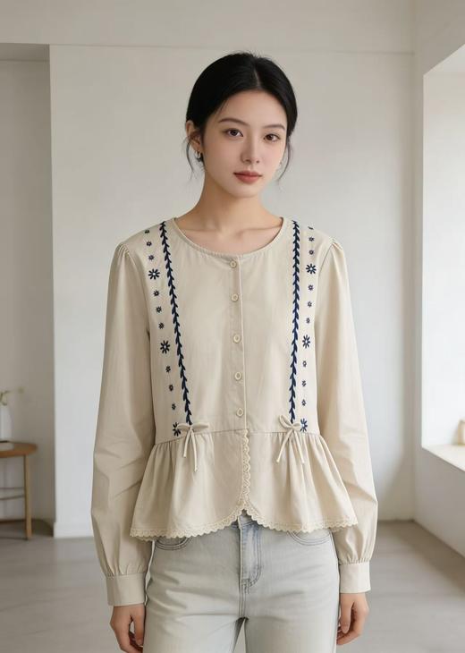 春季推荐2026→【自营】清货不退 绣花~【重工刺绣小衫】6533秋季新品重工绣花长袖小衫-喜出 商品图1