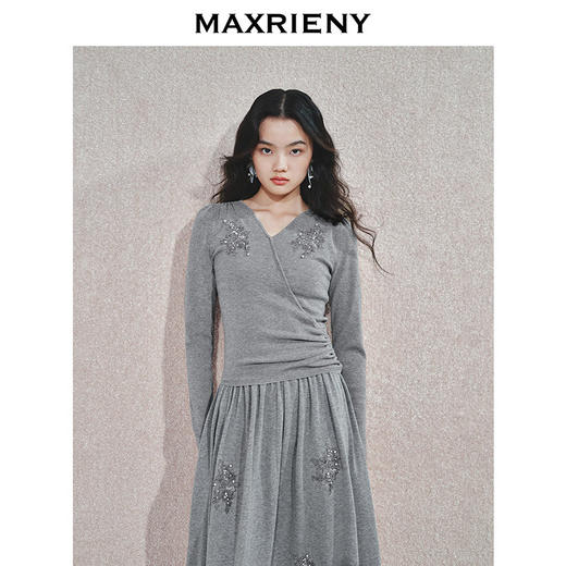 MAXRIENY慵懒感堆褶套头修身针织衫宽松高腰针织半裙秋套装两件套(货号:MS85SW776SK765) 商品图1