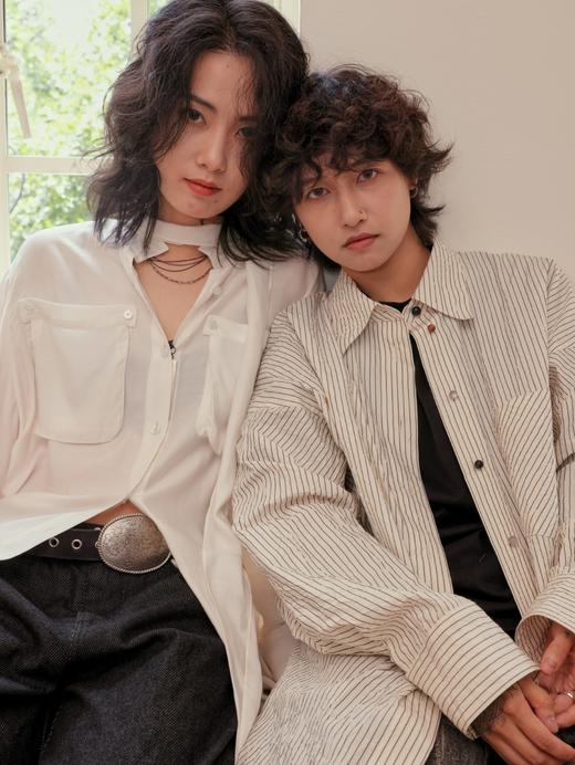 进口乱皱条纹男友衬衫 商品图0