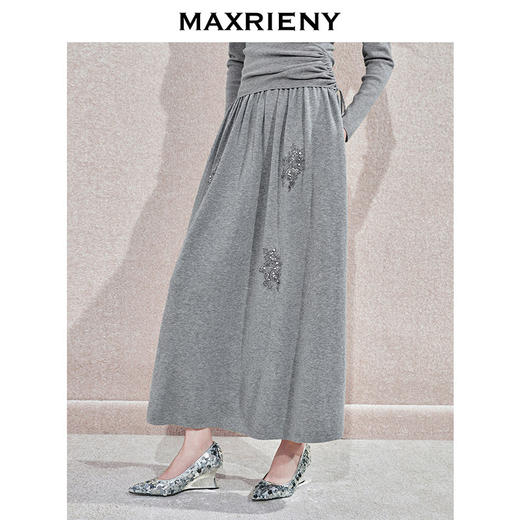 MAXRIENY慵懒感堆褶套头修身针织衫宽松高腰针织半裙秋套装两件套(货号:MS85SW776SK765) 商品图2