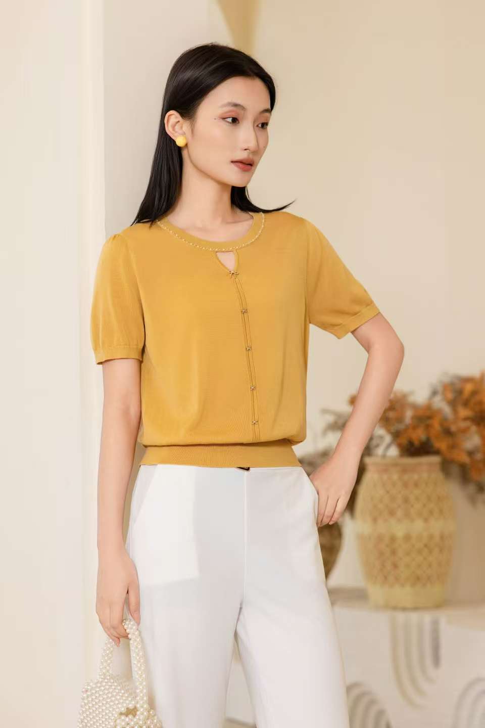 女装26春夏新品圆领天丝闪珠短袖2290-20663