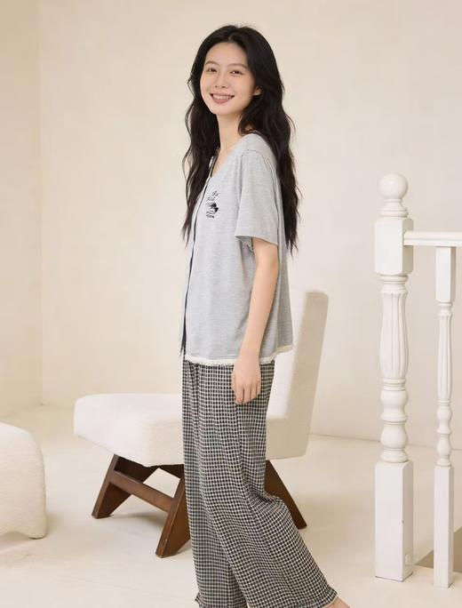 TZ竹纤维女士圆领开衫短袖长裤家居套2412 商品图1