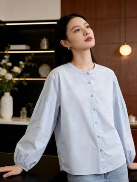 春季推荐2026→【自营】古泥品牌7868 100%棉泡泡袖圆领宽松衬衫-喜出