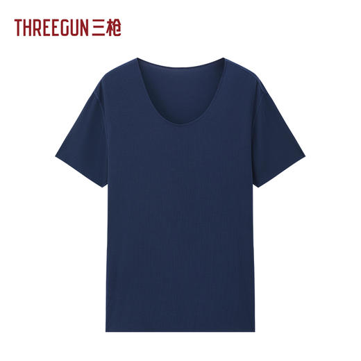 Threegun三枪 蚕丝木代尔罗纹U领短袖男衫-T20177A02 商品图1