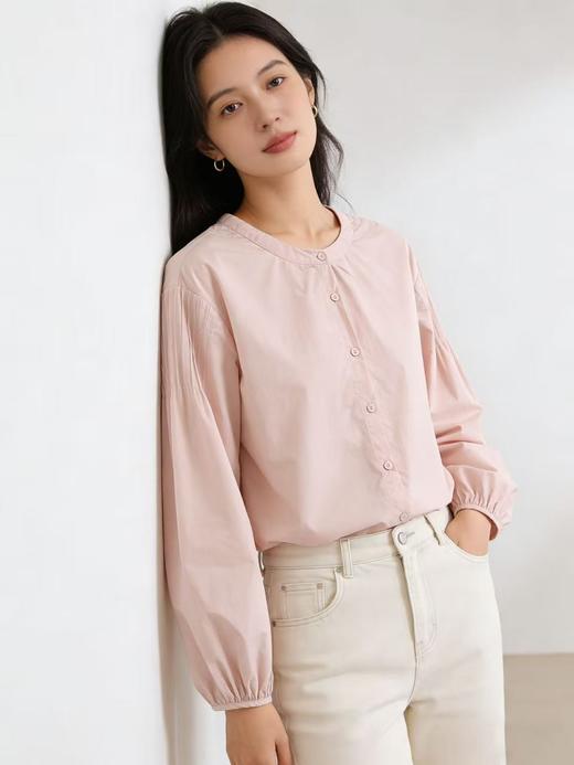 春季推荐2026→【自营】古泥品牌7868 100%棉泡泡袖圆领宽松衬衫-喜出 商品图2