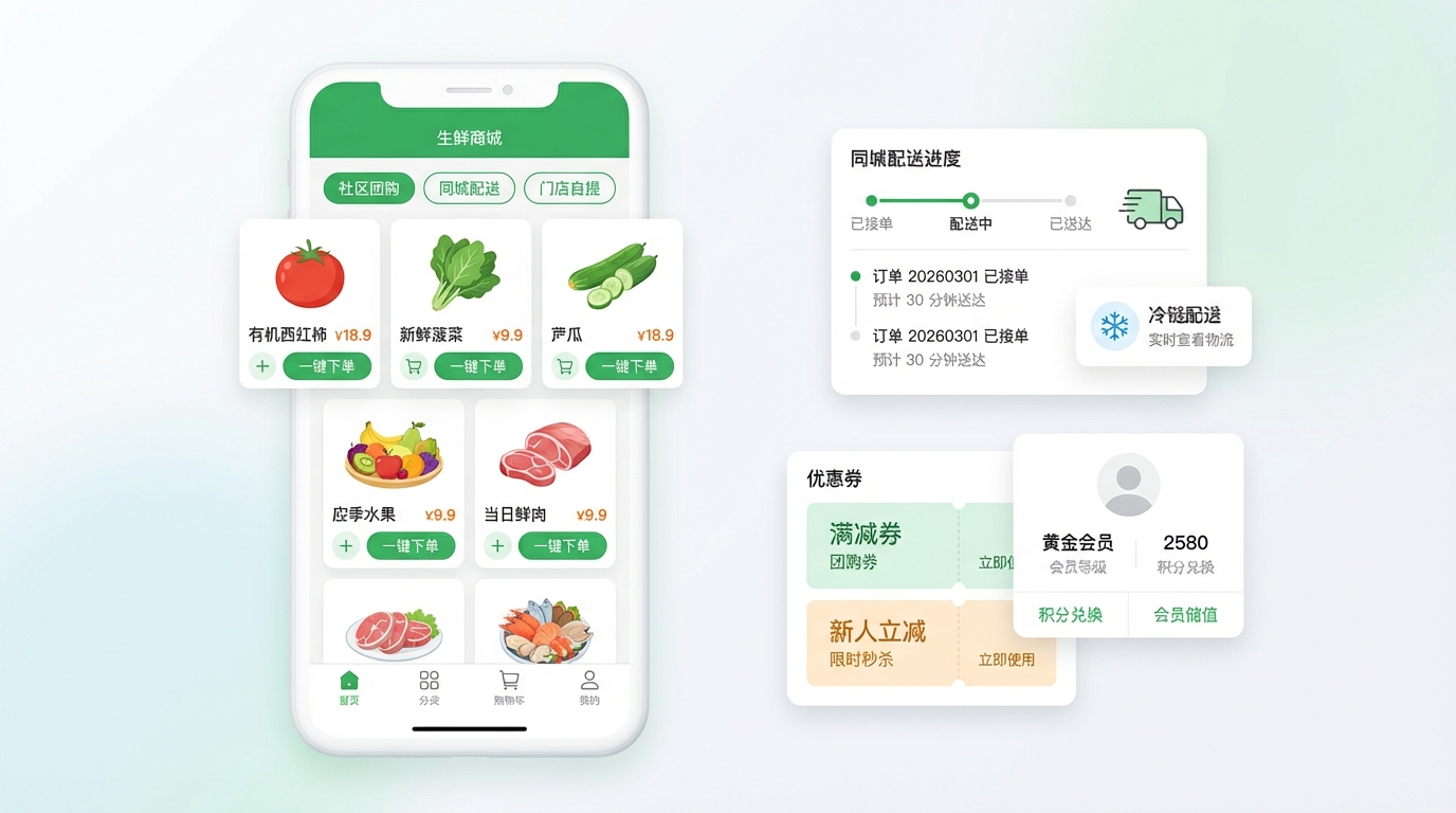 生鲜小程序开发 - 生鲜线上卖菜商城