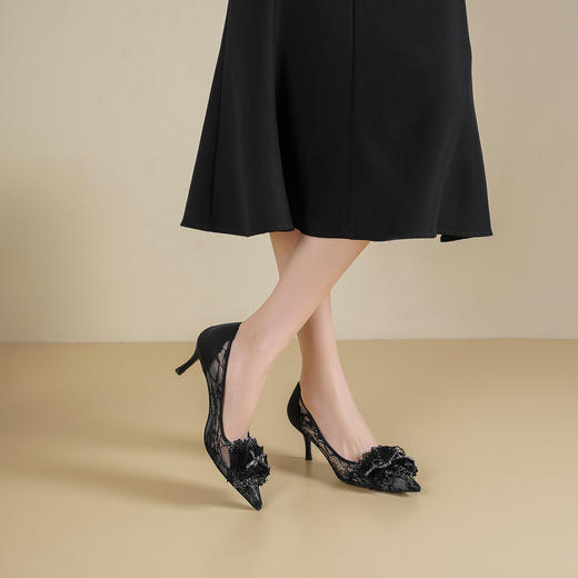 Westory2026年春季尖头高跟单鞋蕾丝镂空单鞋宴会鞋空凉鞋S26AH51241 商品图5