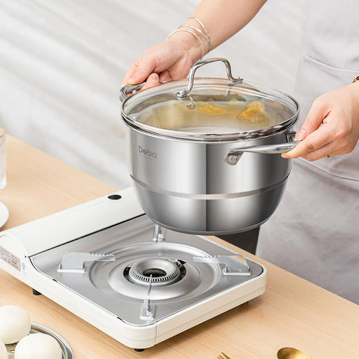 Debo德铂-康拉德汤锅3.8L 能煮善蒸合二为一（配玻璃锅盖、蒸片） 商品图3