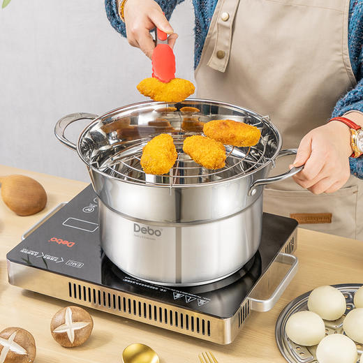 Debo德铂-德勒斯汤锅4L 汤、蒸、炸、煮、滤一锅Hold住全场（配玻璃锅盖、滤油网、蒸片） 商品图2