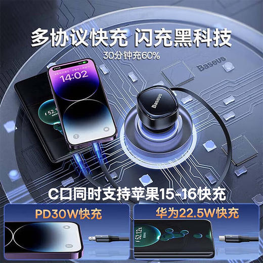【京东热销8W+】倍思 途享伸缩车载充电器 一拖二 C+L30W 点烟器自带线 多协议闪充黑科技 商品图1