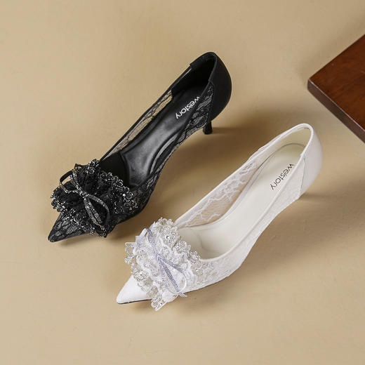 Westory2026年春季尖头高跟单鞋蕾丝镂空单鞋宴会鞋空凉鞋S26AH51241 商品图9