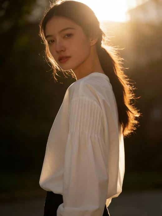 春季推荐2026→【自营】古泥品牌7868 100%棉泡泡袖圆领宽松衬衫-喜出 商品图4