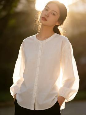 春季推荐2026→【自营】古泥品牌7868 100%棉泡泡袖圆领宽松衬衫-喜出