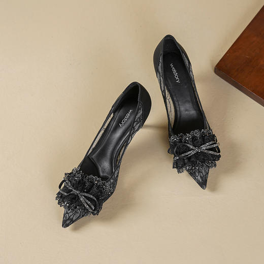 Westory2026年春季尖头高跟单鞋蕾丝镂空单鞋宴会鞋空凉鞋S26AH51241 商品图8