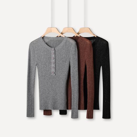 女士水溶羊毛亨利领长袖套头衫 商品图0