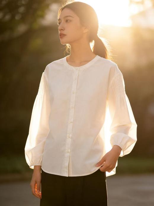 春季推荐2026→【自营】古泥品牌7868 100%棉泡泡袖圆领宽松衬衫-喜出 商品图3