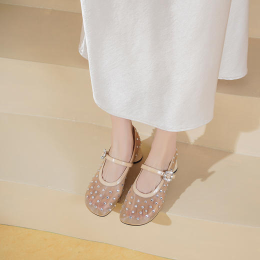 Westory2026年春季圆头镂空网纱烫钻粗跟单鞋玛丽珍空鞋休闲百搭空凉鞋W26AH50031 商品图6