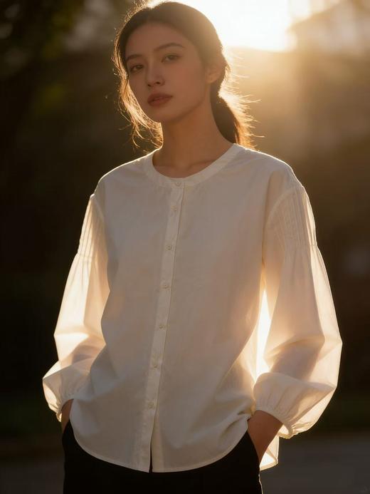 春季推荐2026→【自营】古泥品牌7868 100%棉泡泡袖圆领宽松衬衫-喜出 商品图6