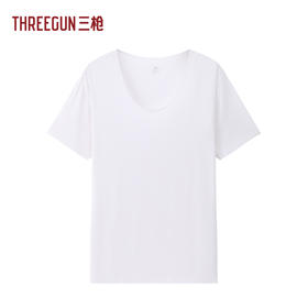 Threegun三枪 蚕丝木代尔罗纹U领短袖男衫-T20177A02