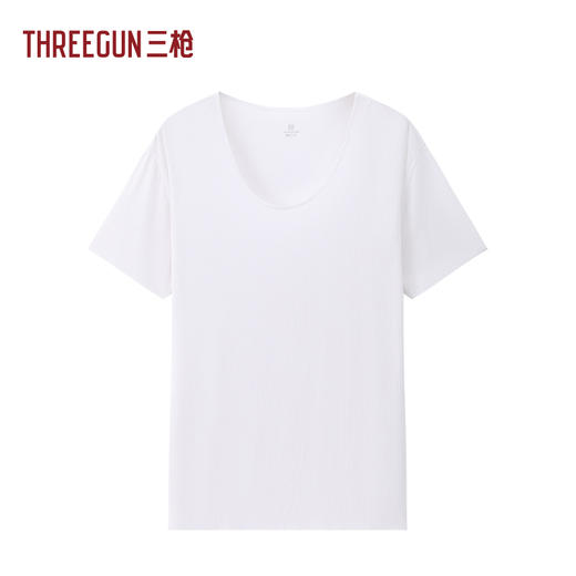 Threegun三枪 蚕丝木代尔罗纹U领短袖男衫-T20177A02 商品图0