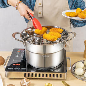 Debo德铂-德勒斯汤锅4L 汤、蒸、炸、煮、滤一锅Hold住全场（配玻璃锅盖、滤油网、蒸片）