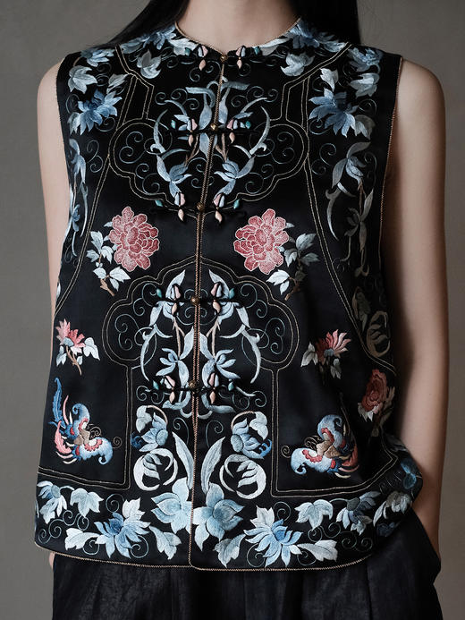 盛唐牡丹盛奢系列 | 三蓝绣重缎真丝马甲 商品图1