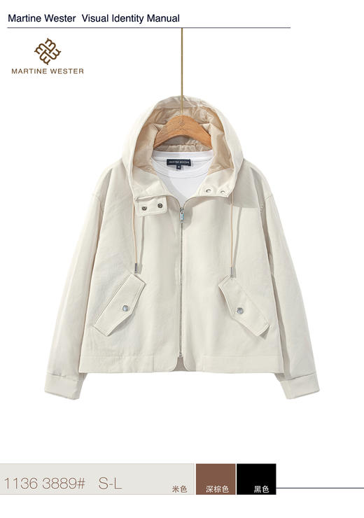 MartineWester女士中空纱线棉感羊毛风格拒水面料连帽外套11363889 商品图1
