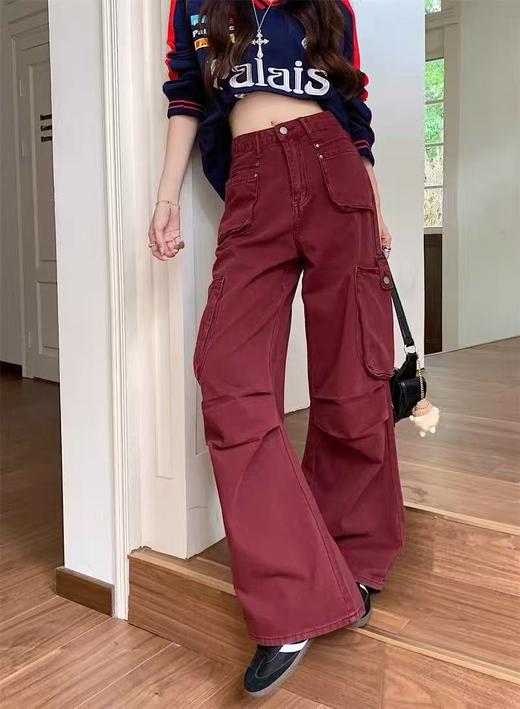 418良粉节|2026 活动爆款 品牌特卖！错过无【自营】衣周期～思美乐牛仔179波尔多红100%棉 多复古工装裤春秋新款穿搭美式阔腿牛仔裤长裤女-喜出 商品图0