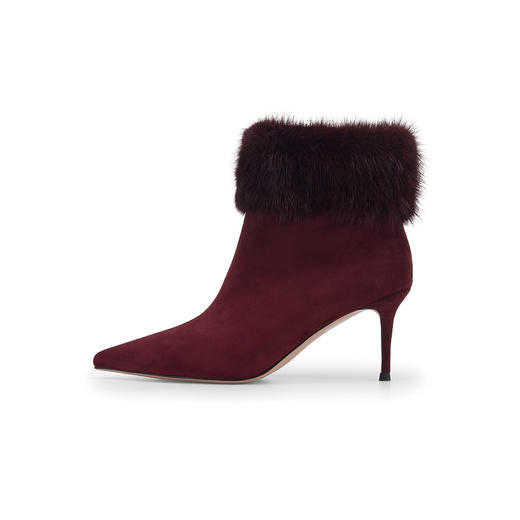 westory冬季优雅贵气水貂毛细高跟尖头百搭短毛靴W24DS84891 商品图6