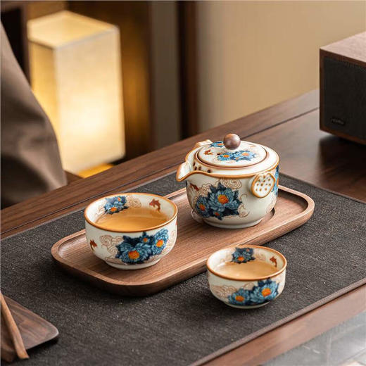 咏幻金万花汝窑快客杯旅行茶具套装陶瓷一壶二杯 商品图2