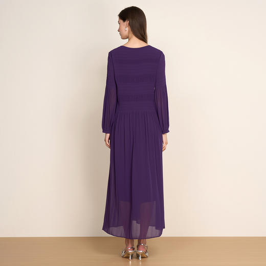 EITIE爱特爱秋季新款气质压褶飘舒适显瘦黑色连衣裙7907606 商品图9