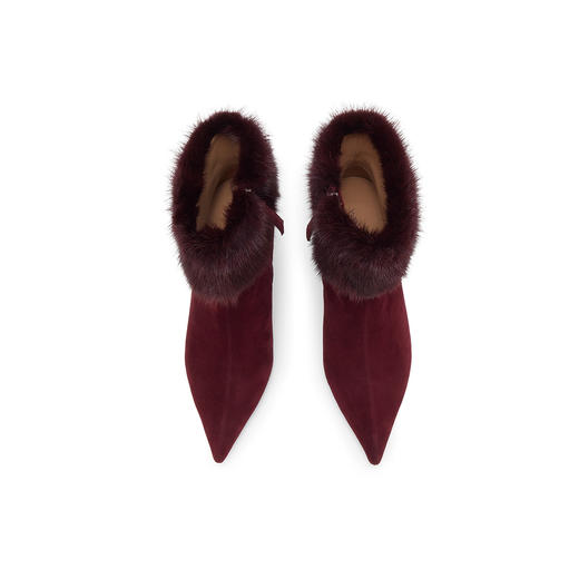 westory冬季优雅贵气水貂毛细高跟尖头百搭短毛靴W24DS84891 商品图4