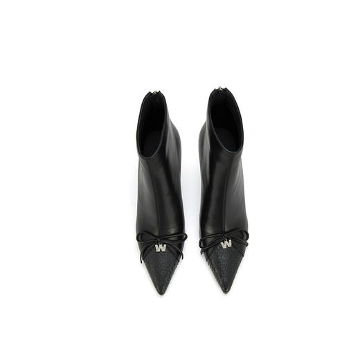 Westory冬季尖头高跟短靴小香风蛇皮拼接时装靴通勤百搭短靴W23DS83191 商品图3