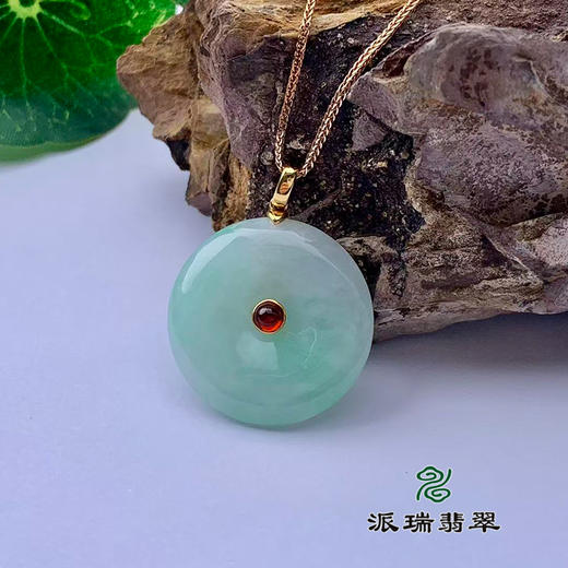 派瑞翡翠 18k金翡翠吊坠 糯种 绿色 商品图0