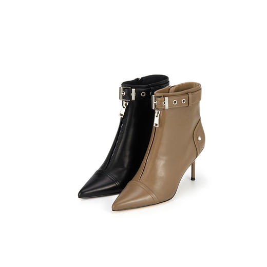 westory冬季全皮光面飒爽细高跟尖头时装百搭短靴女W23DS83231 商品图0