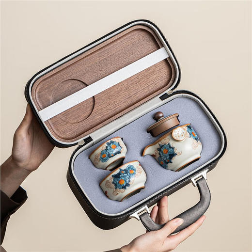 咏幻金万花汝窑快客杯旅行茶具套装陶瓷一壶二杯 商品图4