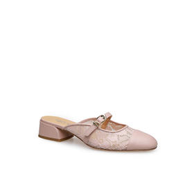 豪麟名鞋进口迪嘉女鞋半凉鞋织物+羊皮革S26383粉色