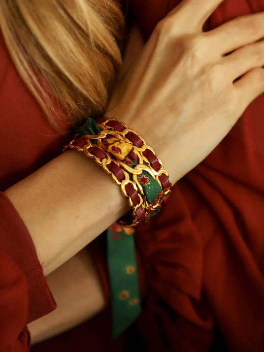 订购8周到｜AN-NEE-Décembre Bordeaux-星象图腾 2cm 丝巾手镯［法国设计师］ 商品图1