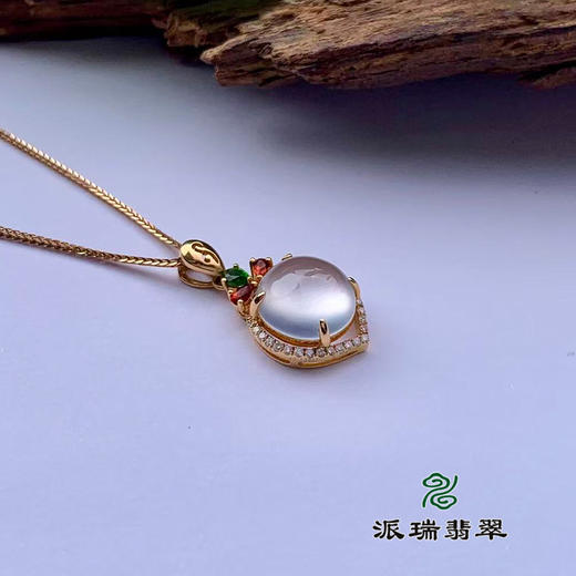 派瑞翡翠 18k金翡翠吊坠 冰种 无色 商品图3