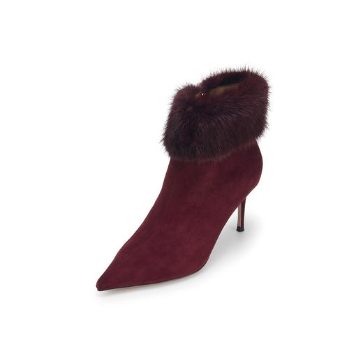 westory冬季优雅贵气水貂毛细高跟尖头百搭短毛靴W24DS84891 商品图2