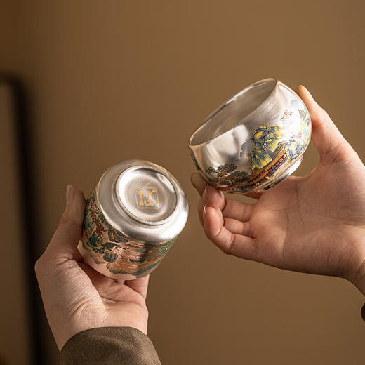 主人杯999纯银茶杯鎏银罗汉杯·千里江山 商品图2
