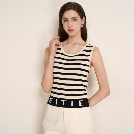 EITIE爱特爱夏新款经典黑白条纹时尚休闲显瘦百搭针织背心7701410 商品图7