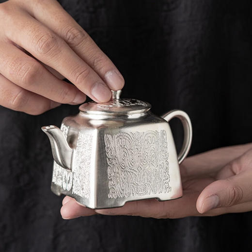 郑文强999纯银中式饕餮四方茶壶套装 商品图2