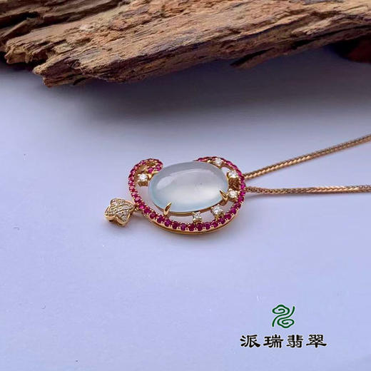 派瑞翡翠 18k金翡翠吊坠 冰种 无色 商品图2
