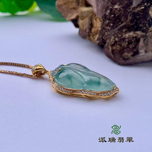 派瑞翡翠 18k金翡翠吊坠 冰种 飘花 商品图1