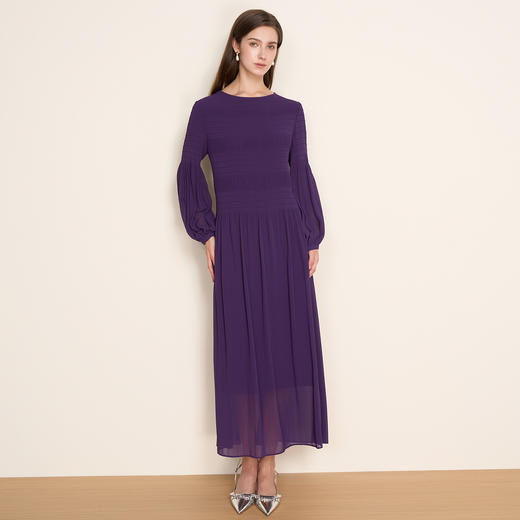 EITIE爱特爱秋季新款气质压褶飘舒适显瘦黑色连衣裙7907606 商品图6